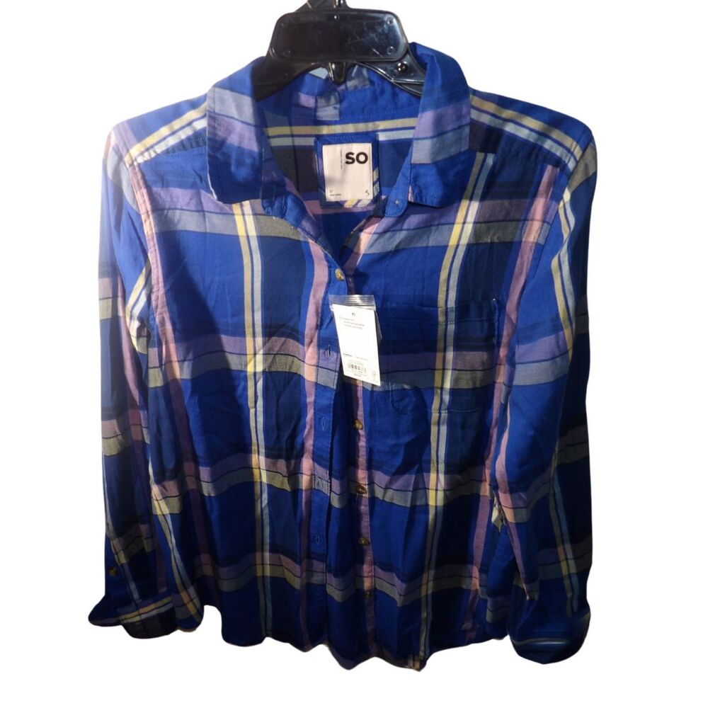So Perfect Shirt Women Blue, Plaid Shirt‎ Size S Long Sleeve Flannel EUC